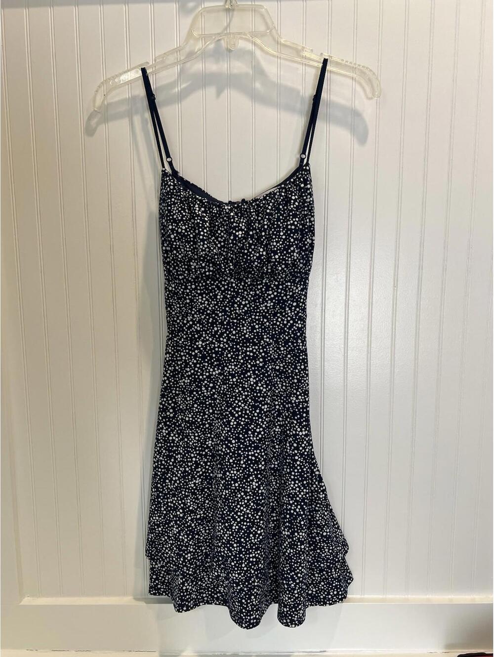 Emerald Sundae Navy Polka Dot Fit & Flare Dress Women’s Medium Spaghetti Strap